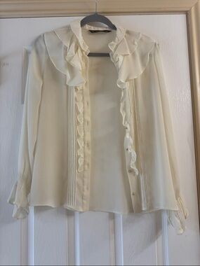 Zara Cream Ruffle-Trim Blouse